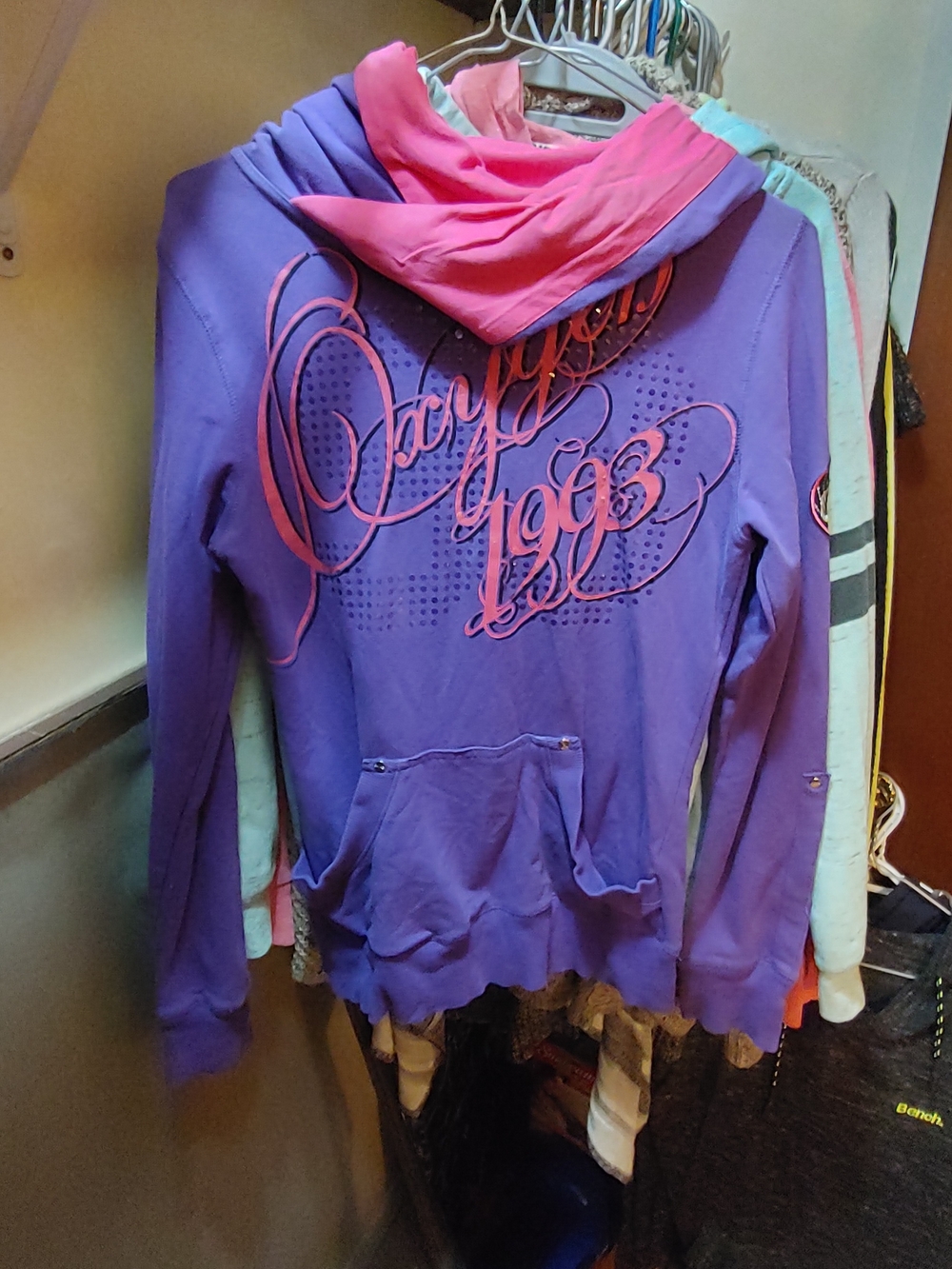 Purple Pullover Hoodie with Pink Hood Lining